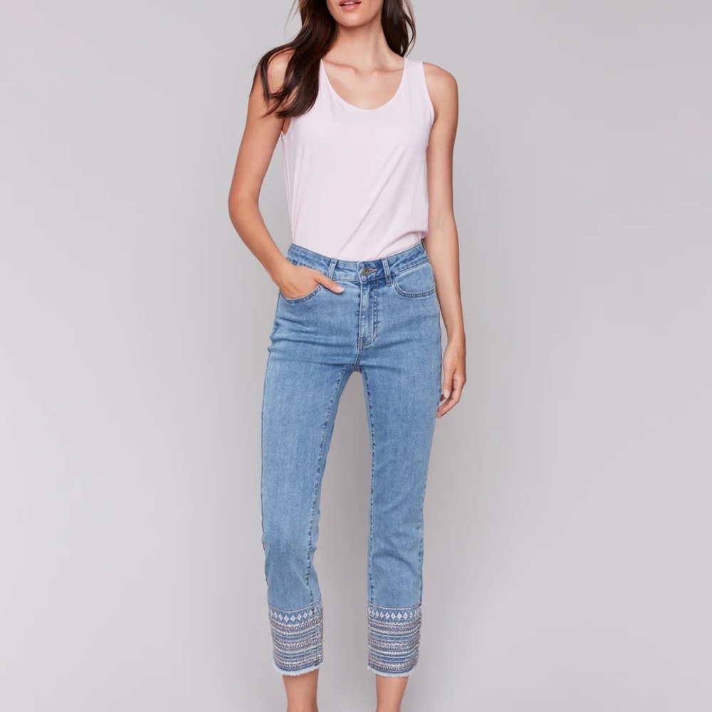Blue Cropped Ankle Pants